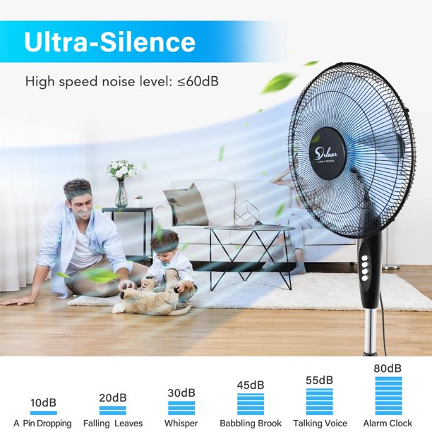 SUGIFT Oscillating Fan, Pedestal Fan, Stand Fan, 16 Inch, 3 Adjustable Speed, Black