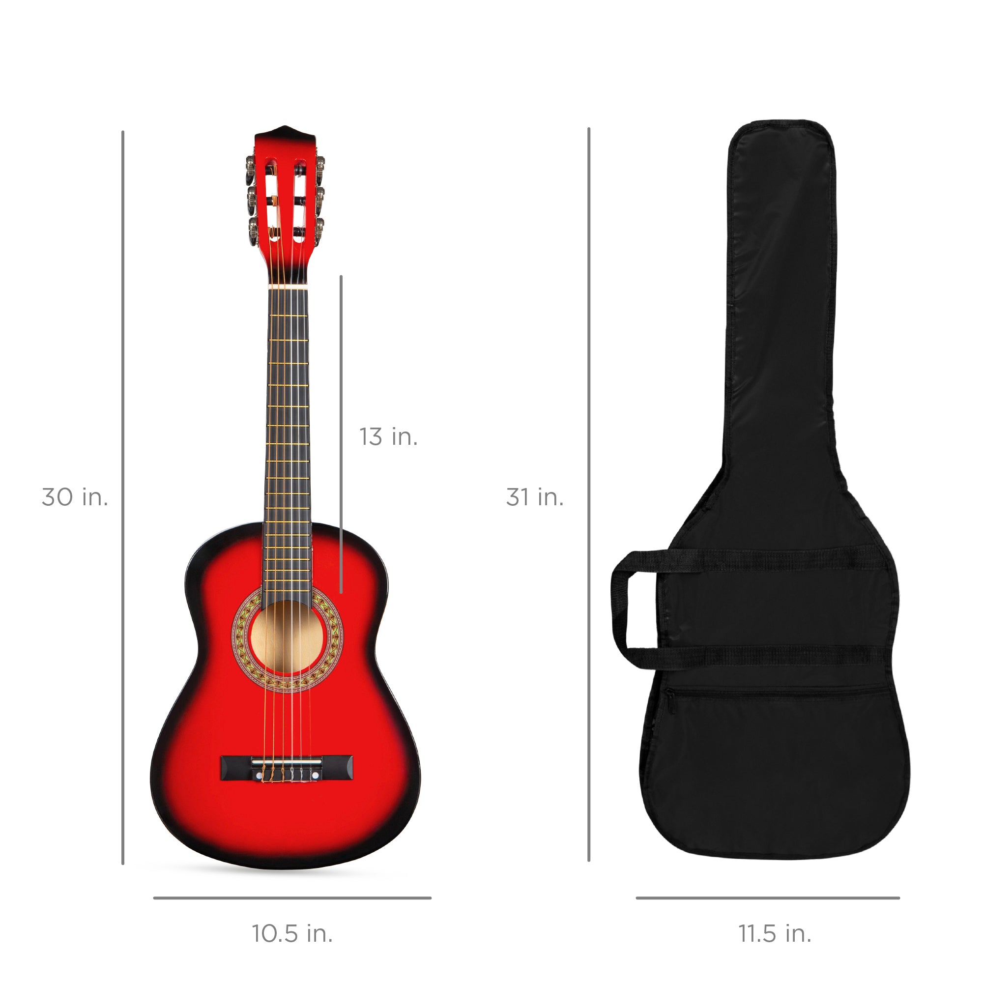 SUGIFT 30in Kids Acoustic Guitar Beginner Starter Kit with Tuner, Strap, Case, Strings - Redburst