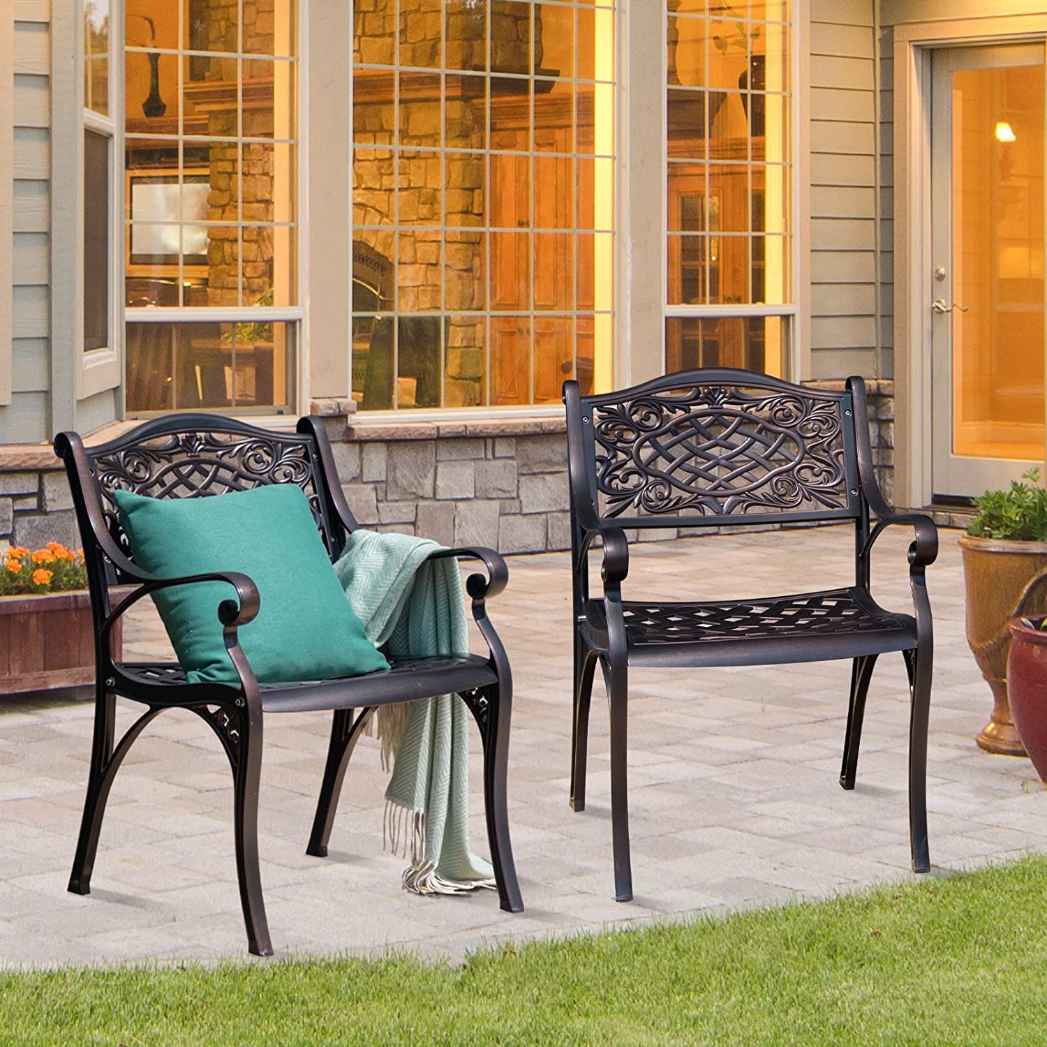 Outdoor Cast Aluminum Dining Set of Patio Bistro Chairs (2-Pack)