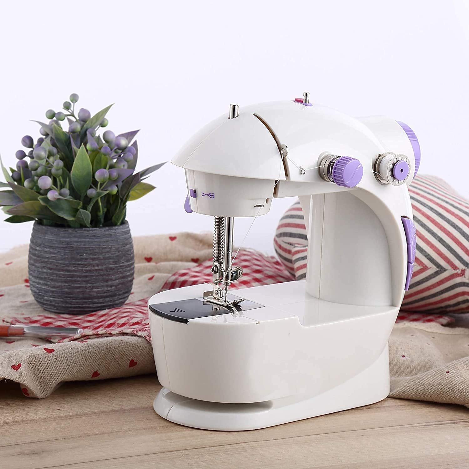 SUGIFT Portable Sewing Machine Home Electric Mini Sewing Machine White and Purple