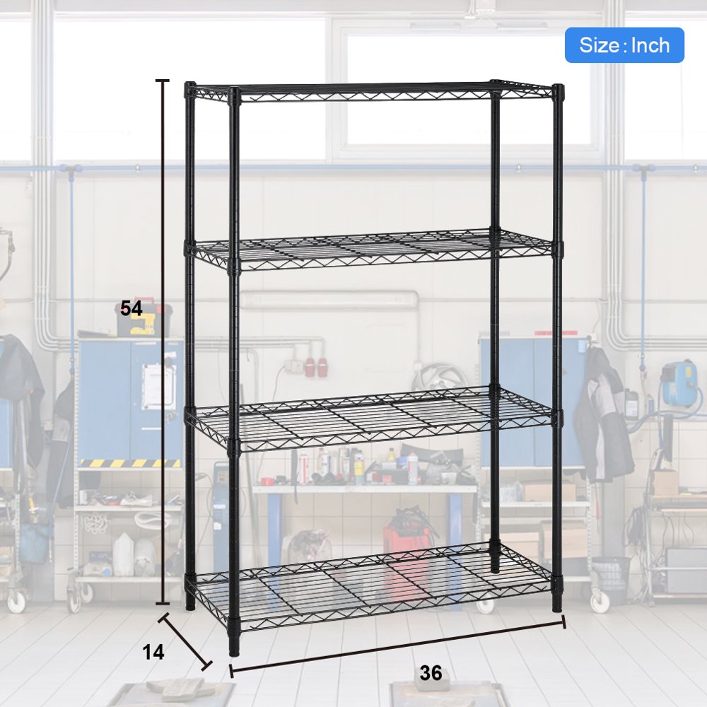 SUGIFT 4 Shelf  Wire Shelving Unit Garage NSF Wire Shelf Metal Storage Shelves Heavy Duty Height Adjustable for 1000 LBS Capacity Black