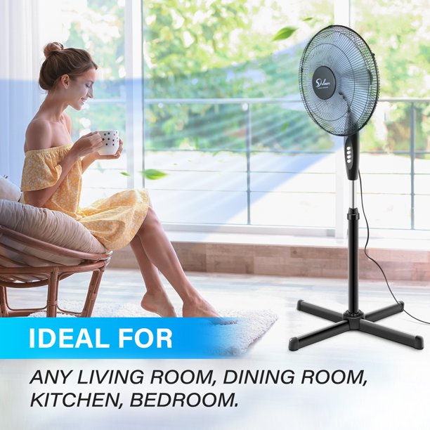 SUGIFT Oscillating Fan, Pedestal Fan, Stand Fan, 16 Inch, 3 Adjustable Speed, Black