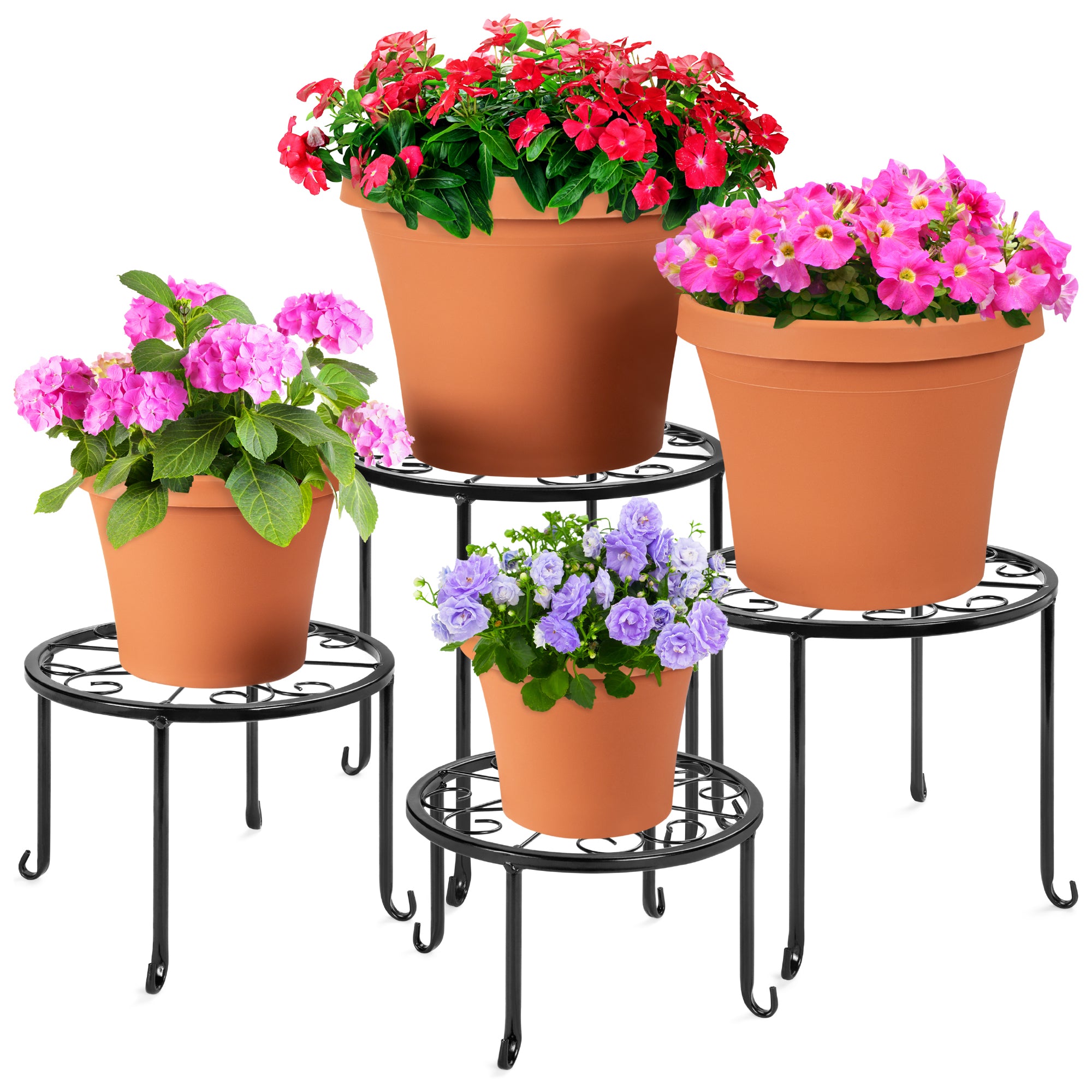 plant pot with stand outdoor SUGIFT Set of 4 Indoor Outdoor Metal Plant Stands, Flowerpot Holders f