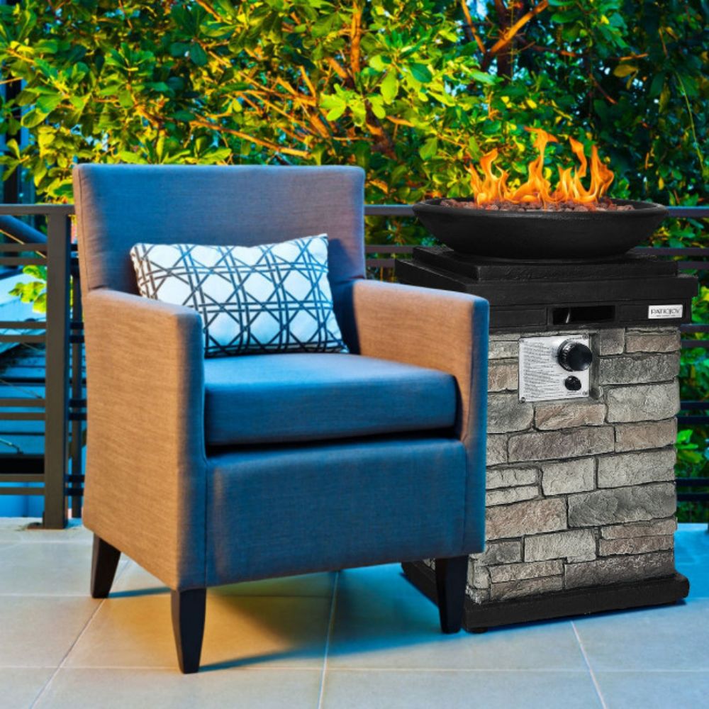 19 in. Gray Outdoor Propane Burning Fire Bowl Column Firepit Heater