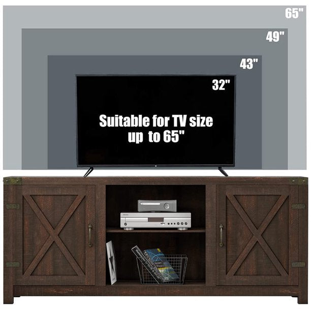 TV Stand 58 in Entertainment Center with Storage Cabinet with 3-Tier Adjustable Shelves Industrial Espresso