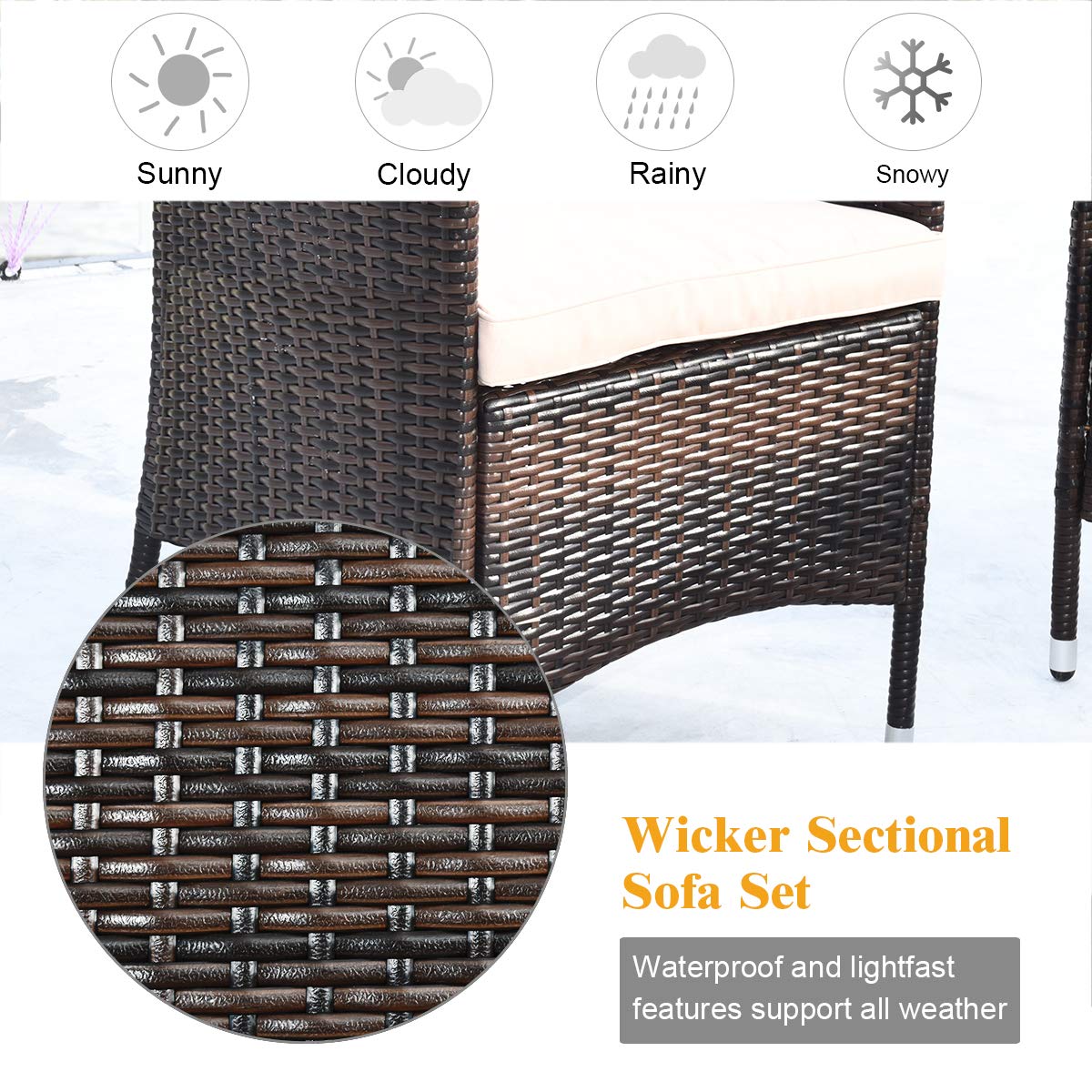 4-Piece Wicker Patio Conversation Set with Beige Cushion