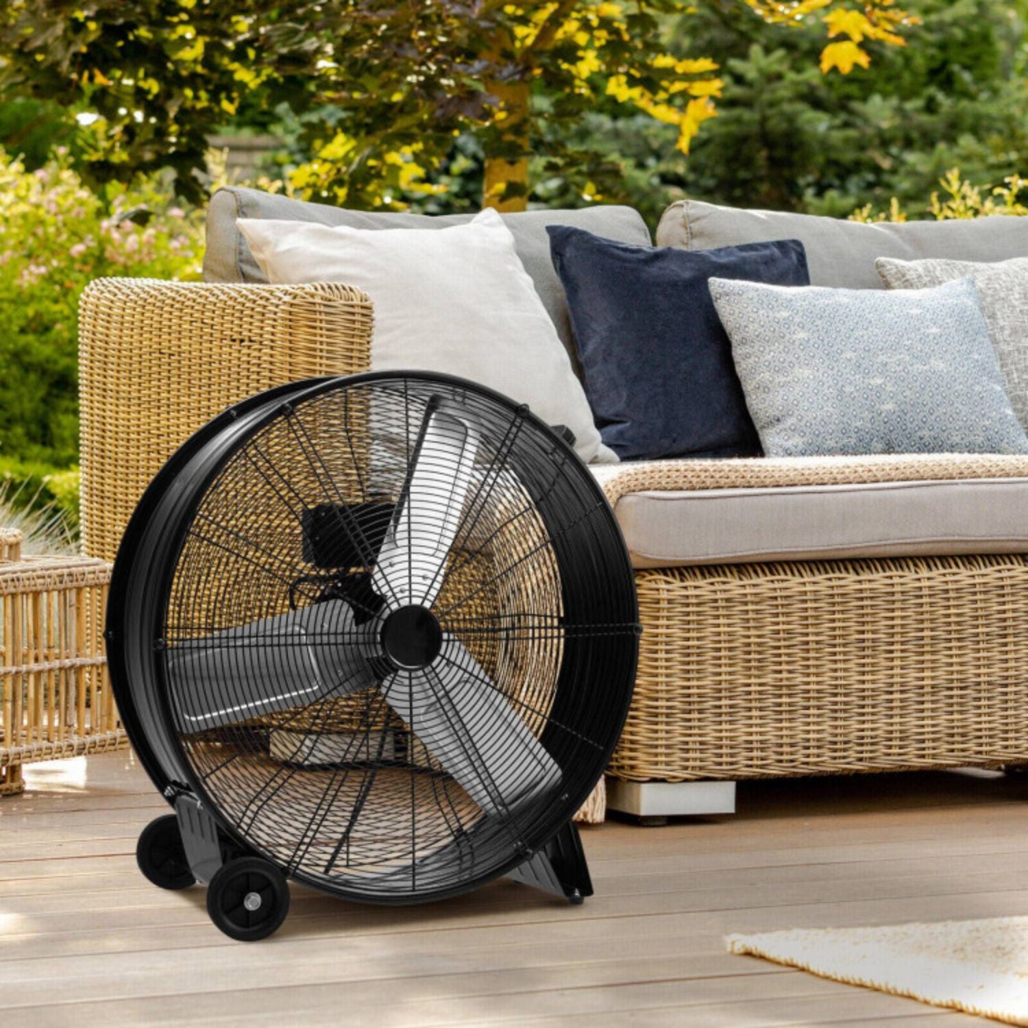 SUGIFT 3-Speed 24 Inch Industrial Drum Fan with Aluminum Blades-Black