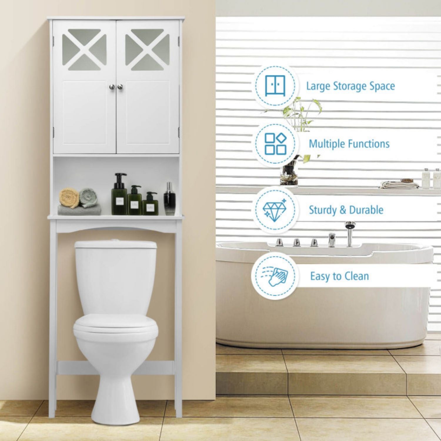 SUGIFT 2-Door Over The Toilet Bathroom Storage Cabinet with Adjustable Shelf
