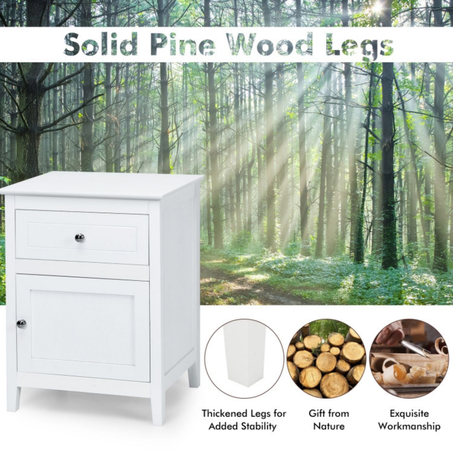 SUGIFT 2-Tier Accent Table with Spacious Tabletop-White