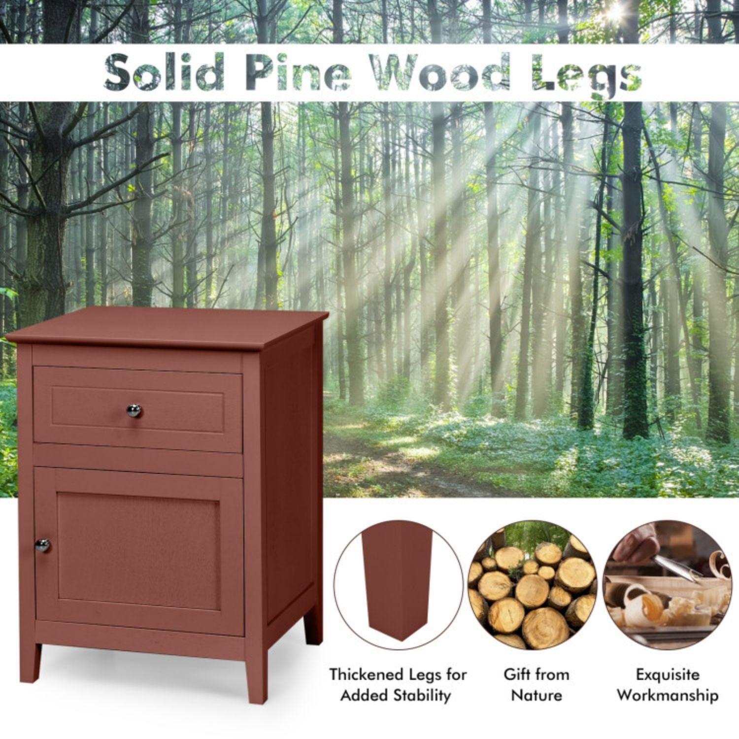 SUGIFT 2-Tier Accent Table with Spacious Tabletop-Cherry