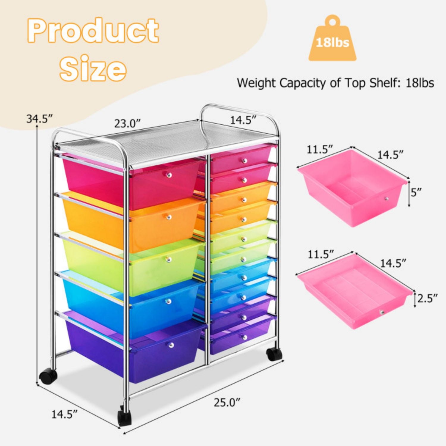SUGIFT 15 Drawers Rolling Storage Cart Organizer