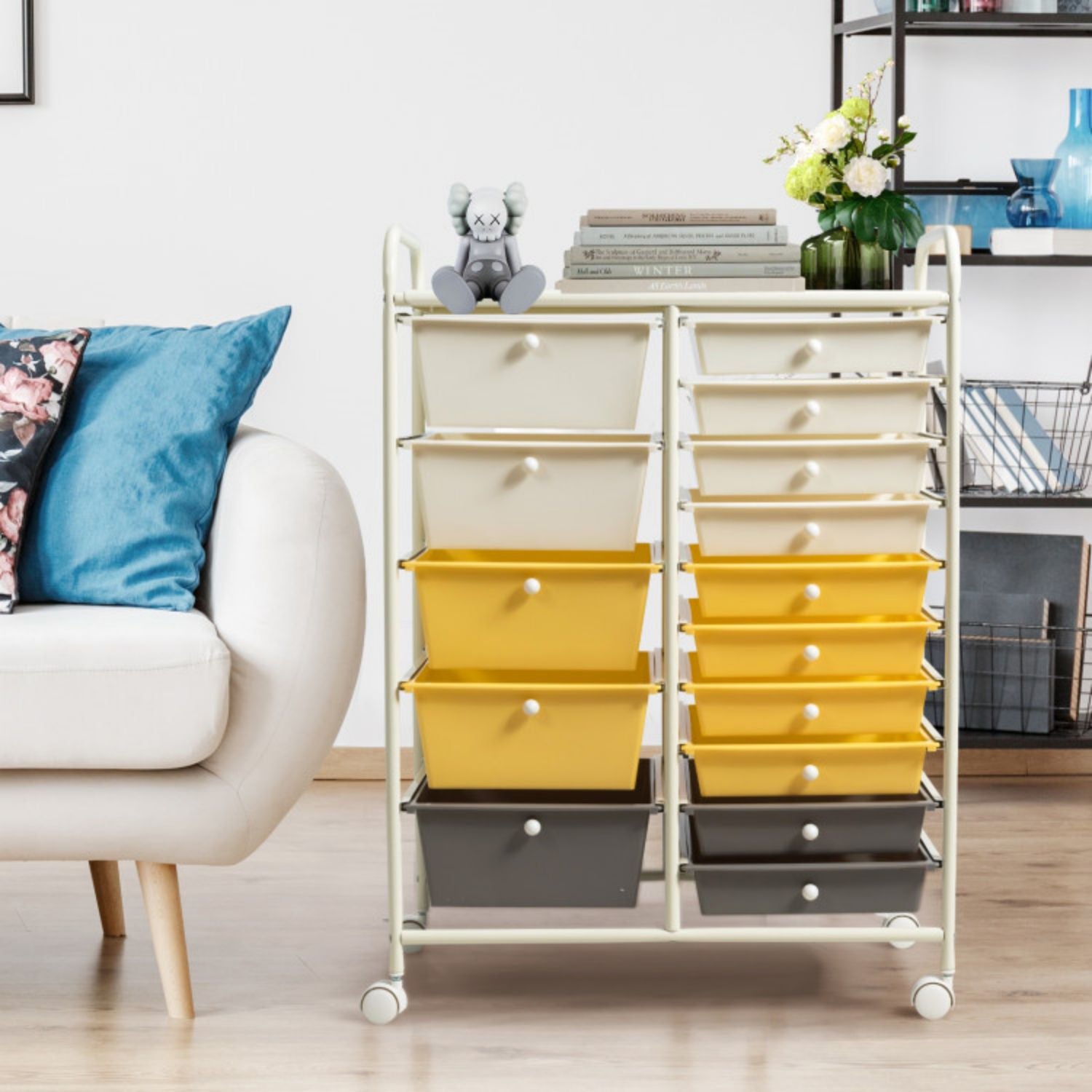 SUGIFT 15-Drawer Storage Rolling Organizer Cart-Yellow