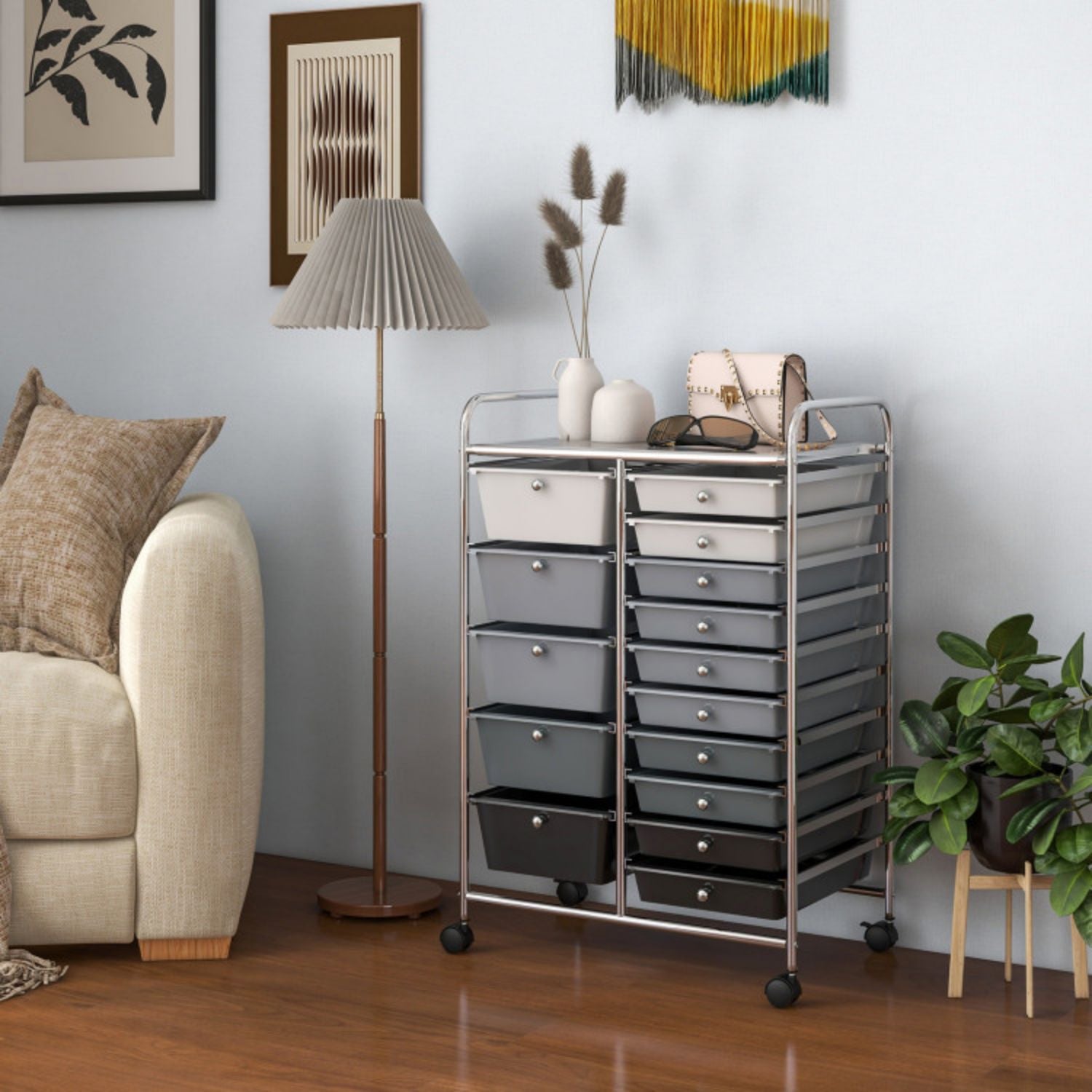 SUGIFT 15-Drawer Utility Rolling Organizer Cart Multi-Use Storage-Black & Gray