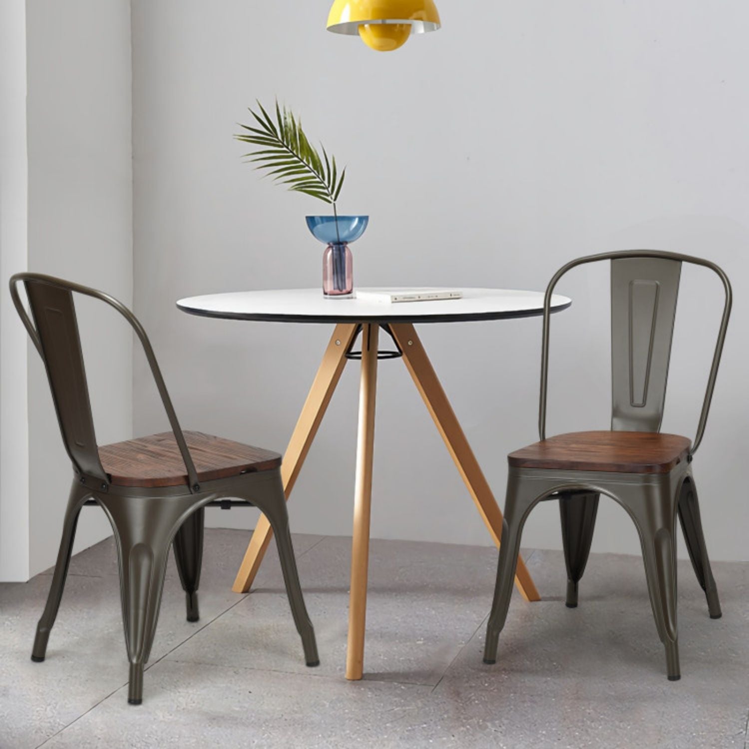 SUGIFT 18 Inch Height Set of 4 Stackable Style Metal Wood Dining Chair-Dark Green