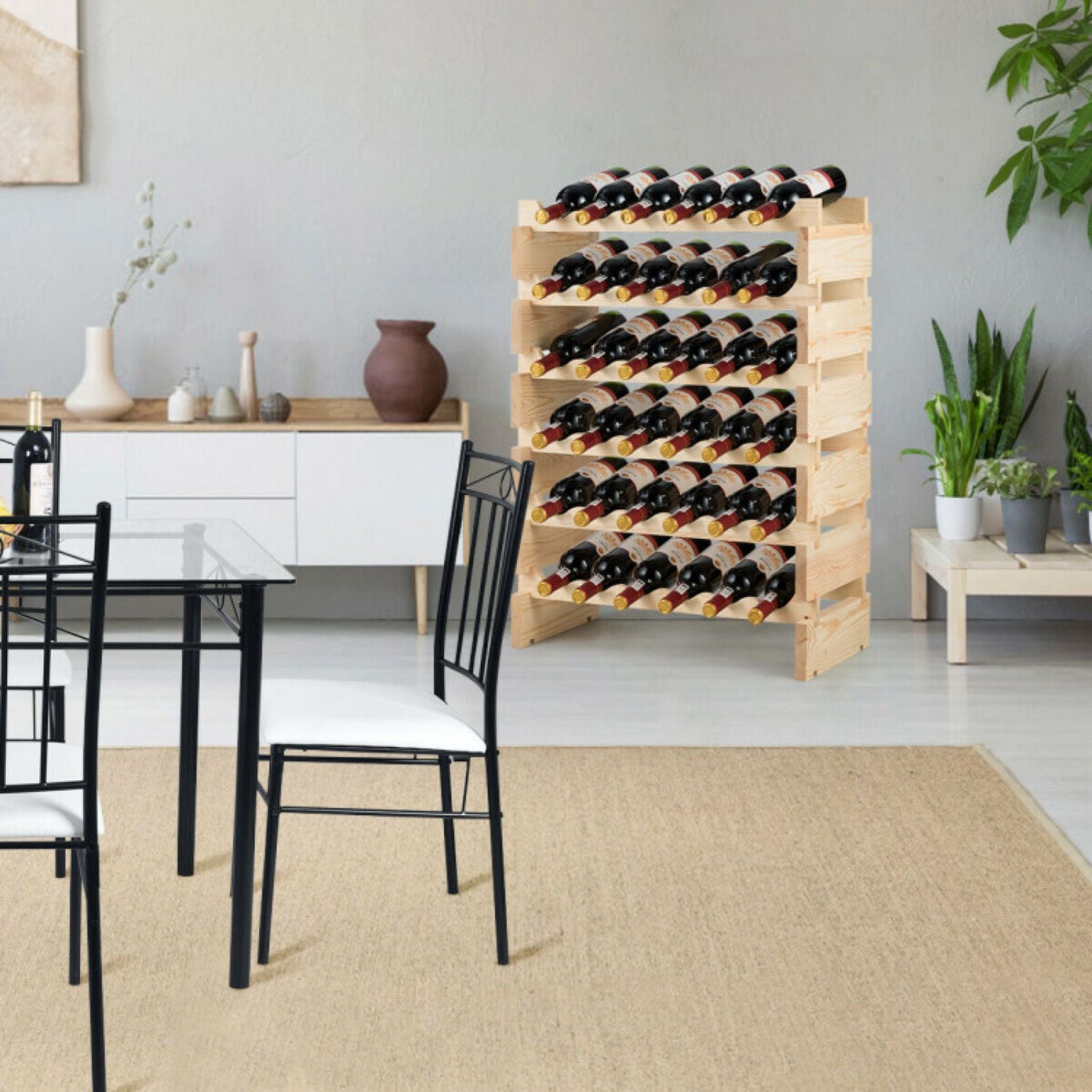 SUGIFT 36 Bottles Stackable Wooden Wobble-Free Modular Wine Rack