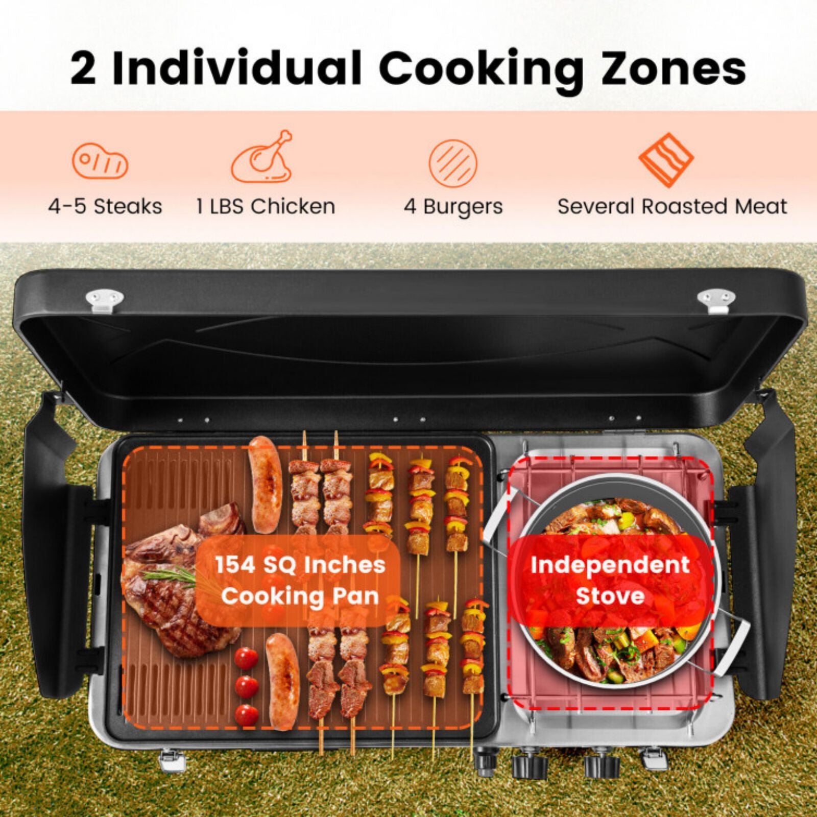 SUGIFT 2-in-1 Gas Camping Grill and Stove with Detachable Legs-Black
