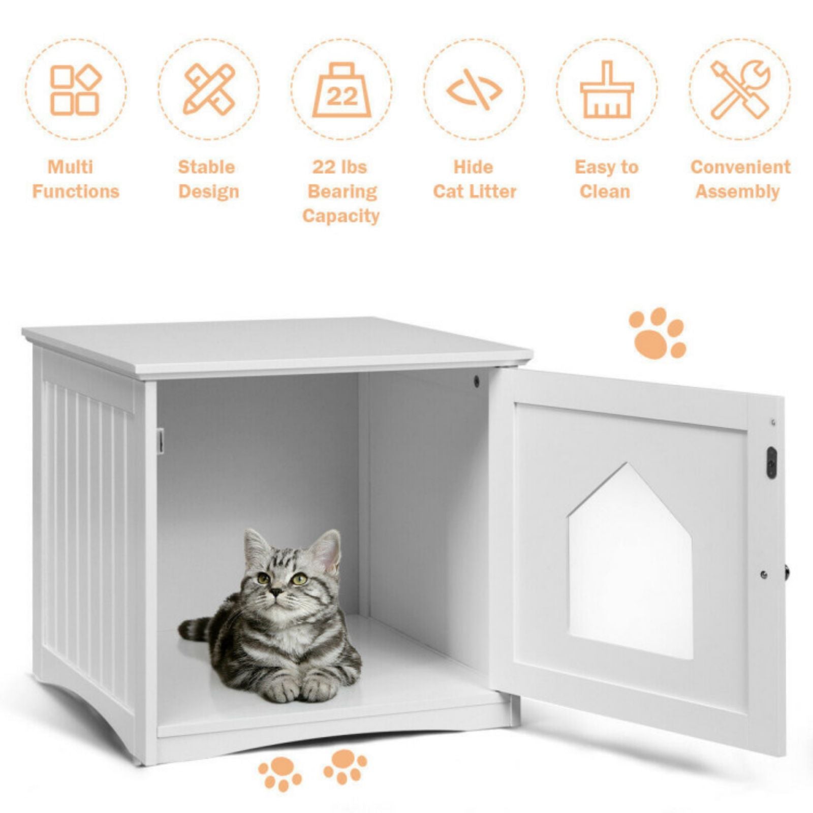 SUGIFT Sidetable Nightstand Weatherproof Multi-function Cat House-White