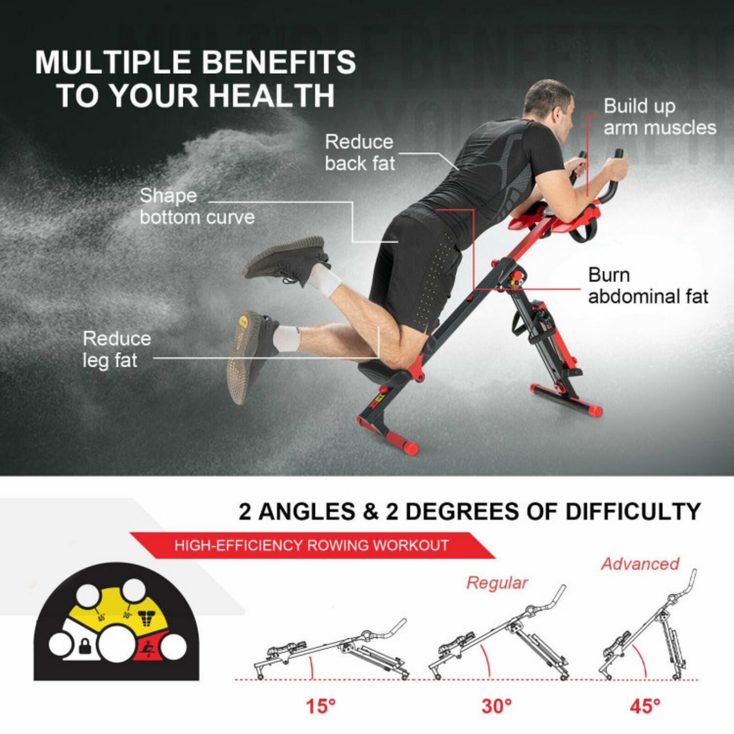 SUGIFT 4-in-1 Folding Rowing Machine with Control Panel for Home Gym