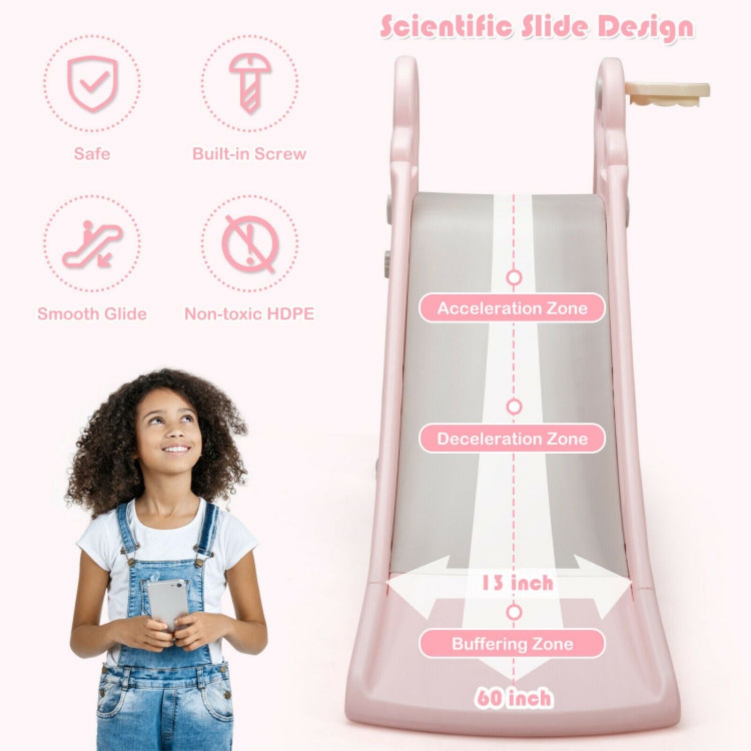 SUGIFT 3-in-1 Kids Climber Slide Play Set? with Basketball Hoop and Ball-Pink