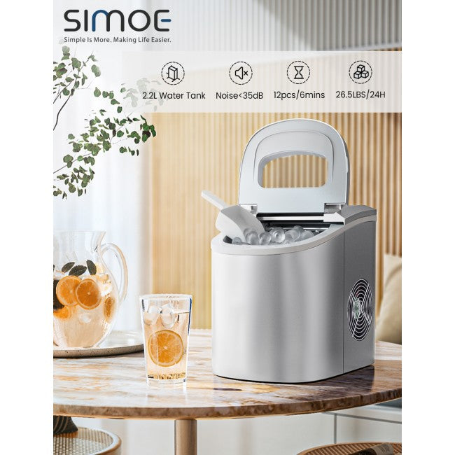 SUGIFT Rapid Portable Automatic Electric Countertop Ice Maker,6 Colors Compact Top Load 26.5 Lbs,Silver