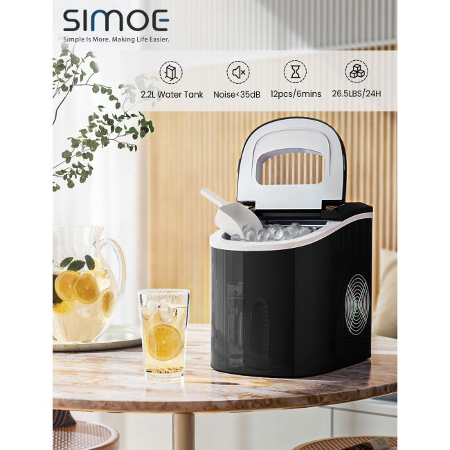 SUGIFT Rapid Portable Automatic Electric Countertop Ice Maker,6 Colors Compact Top Load 26.5 Lbs,Black