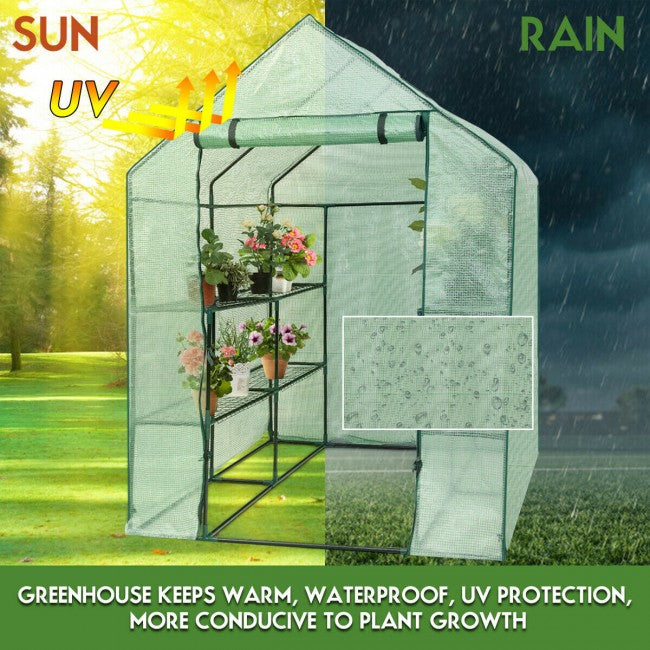 56 in. W x 56 in. D x 77 in. H Green Portable Gardening Plant Walk-in 8 Shelves Greenhouse