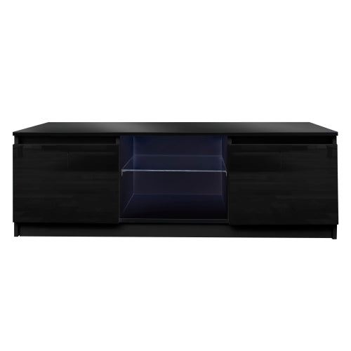 SUGIFT Black TV Stand with LED Lights