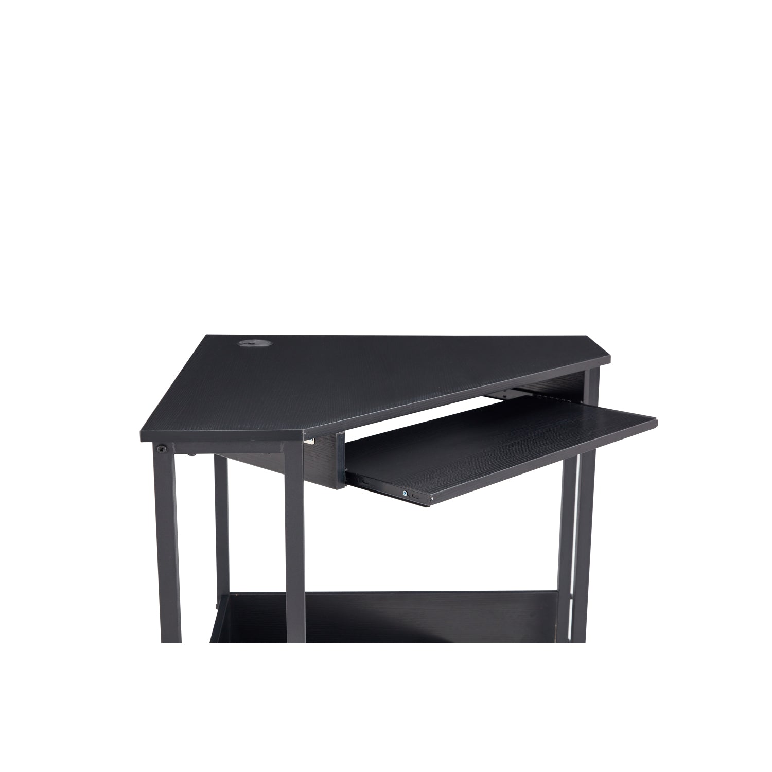 SUGIFT Triangle Computer Desk,Corner Computer Desk Laptop Writing Table Wood Workstation Home Office Furniture,Smooth Keyboard Tray& Storage Shelves,hps,28.34inL 24inW 30.11inH,Black