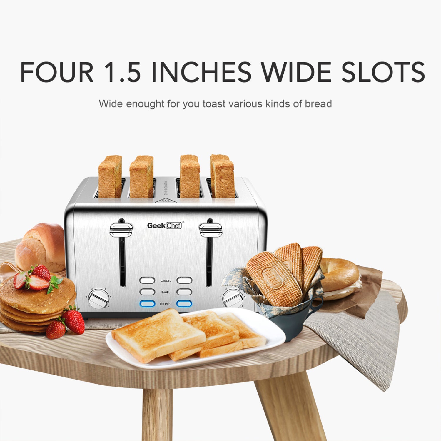 SUGIFT Toasters 4 Slice Countdown Stainless Steel Toaster