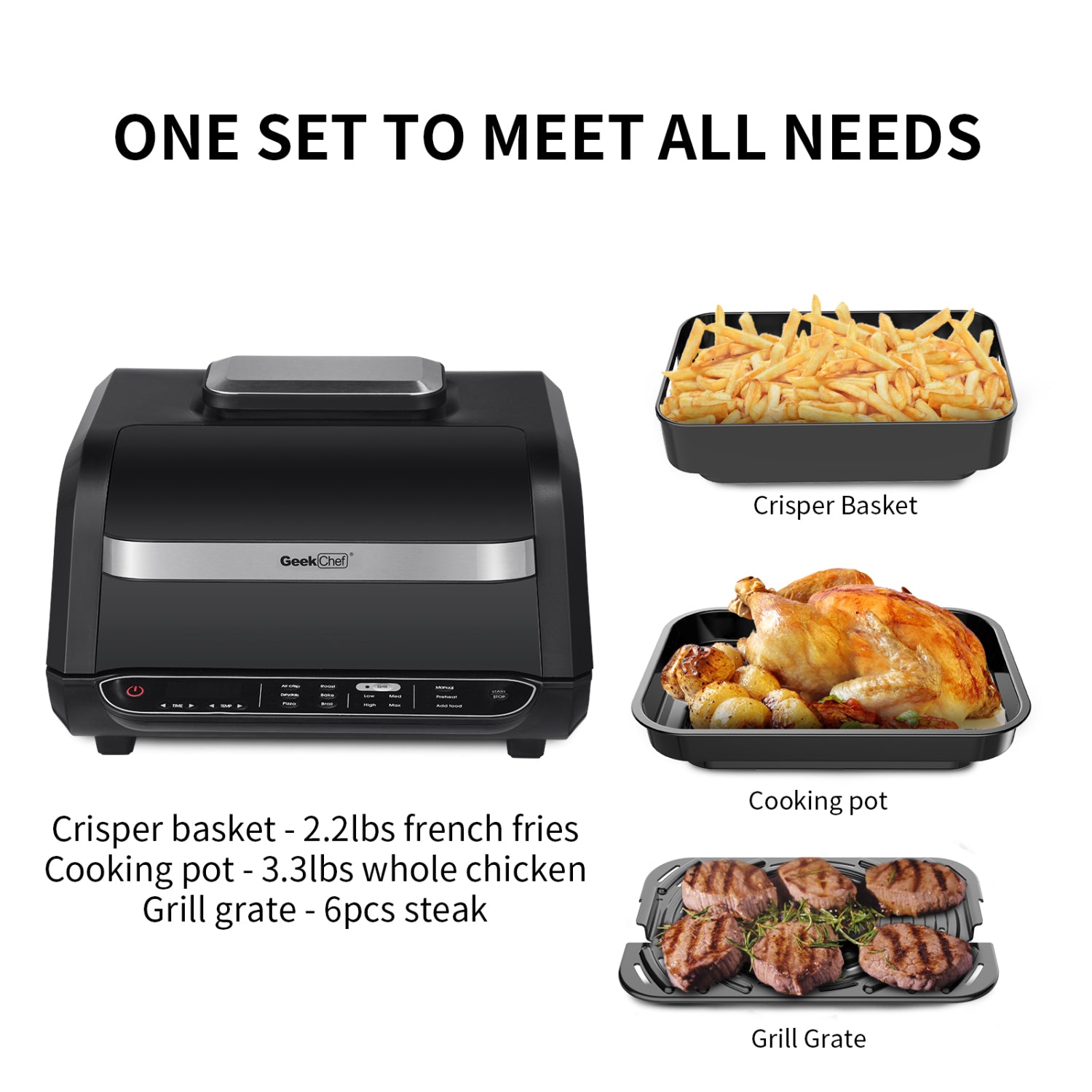 SUGIFT 7-in-1 Indoor Electric Grill Air Fryer£¬Family Large Capacity,Stainless Steel