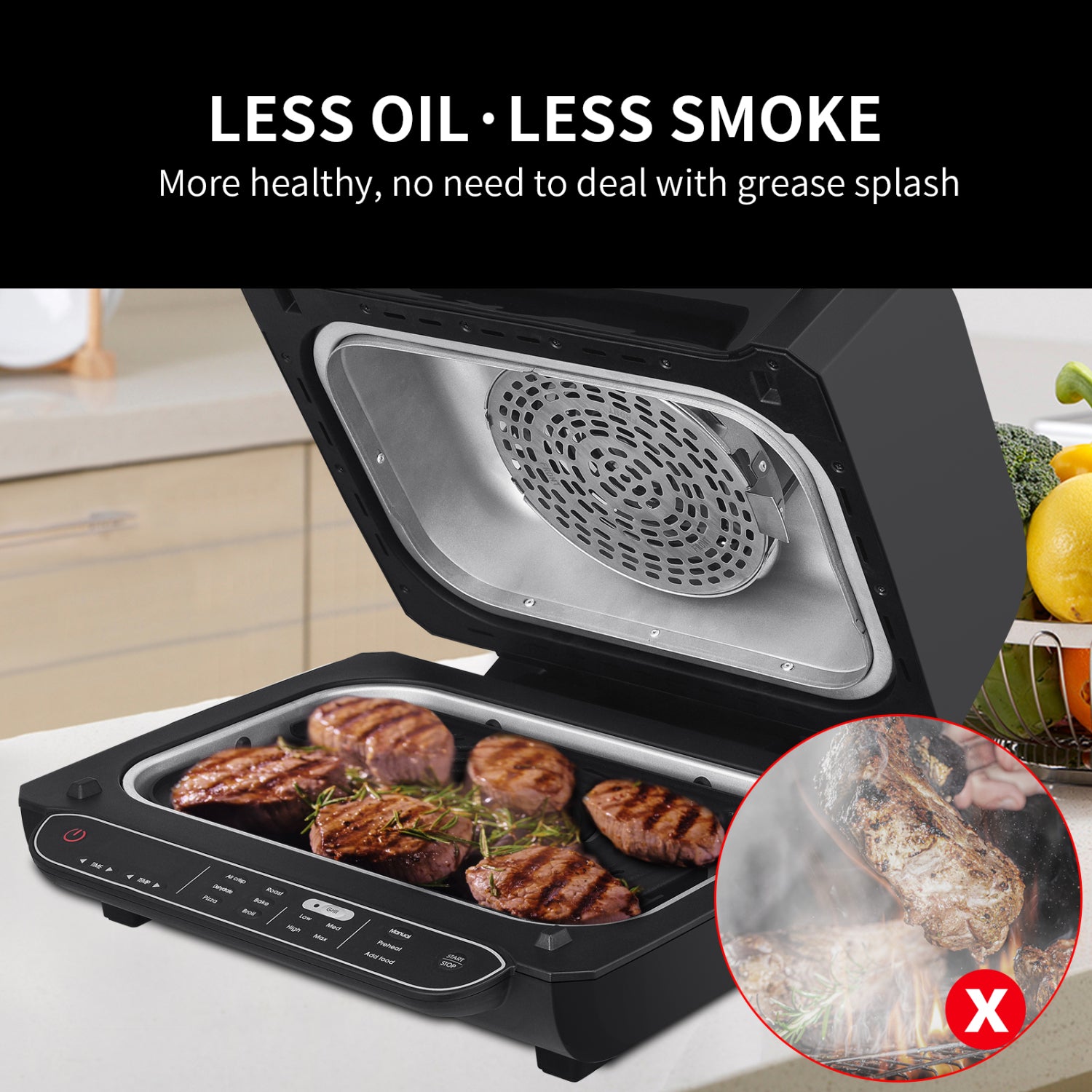 SUGIFT 7-in-1 Indoor Electric Grill Air Fryer£¬Family Large Capacity,Stainless Steel