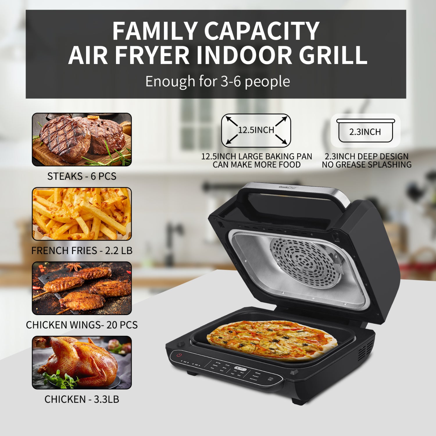 SUGIFT 7-in-1 Indoor Electric Grill Air Fryer£¬Family Large Capacity,Stainless Steel