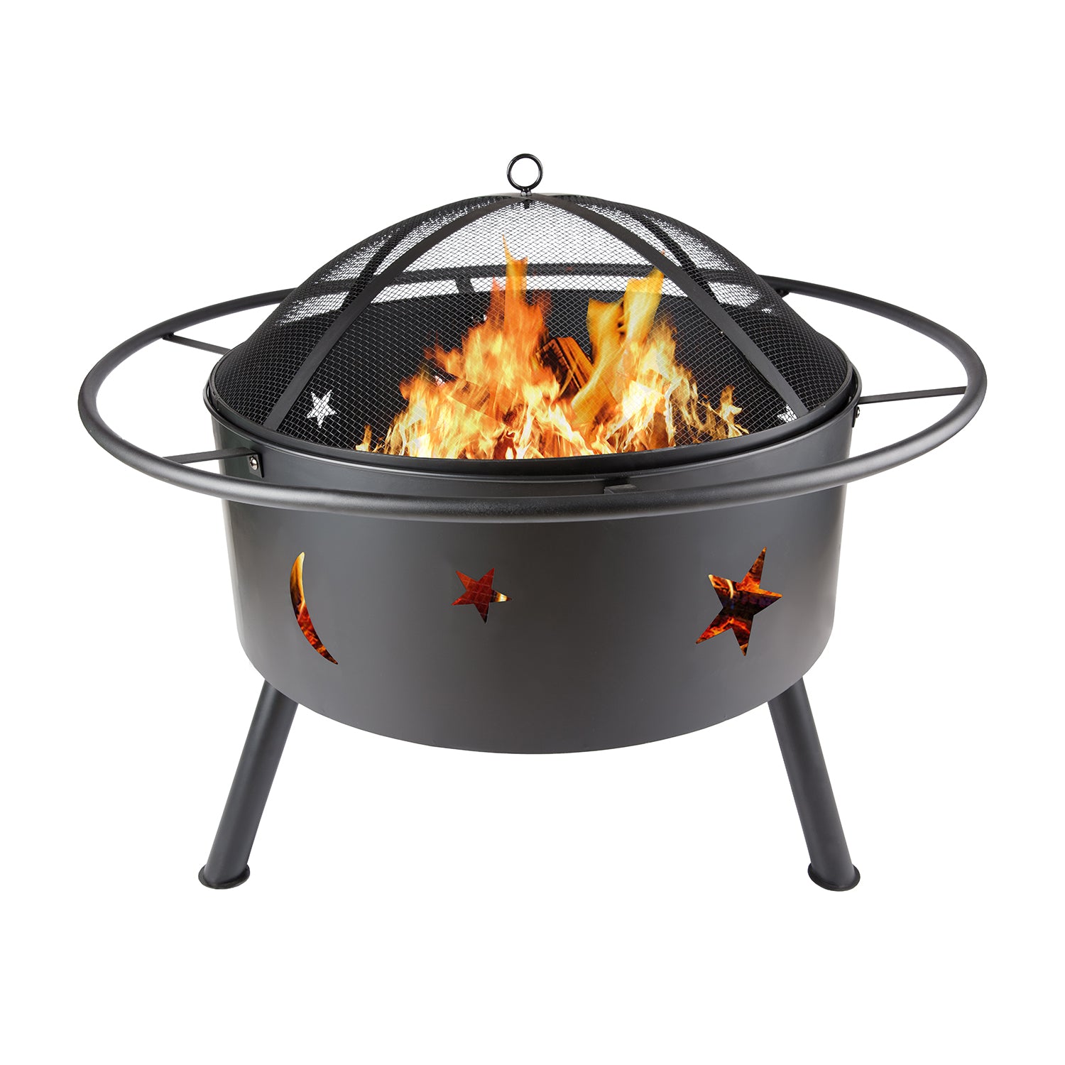 32 in. x 26 in. Round Metal Wood Burning Fire Pit with Cooking Grill and Spark Screen