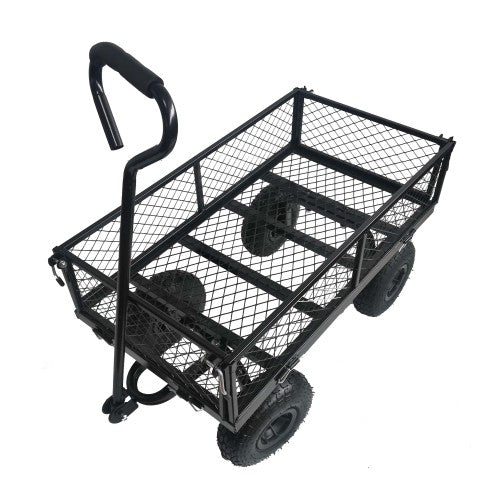4 cu. ft. Black Steel Wagon Garden Cart