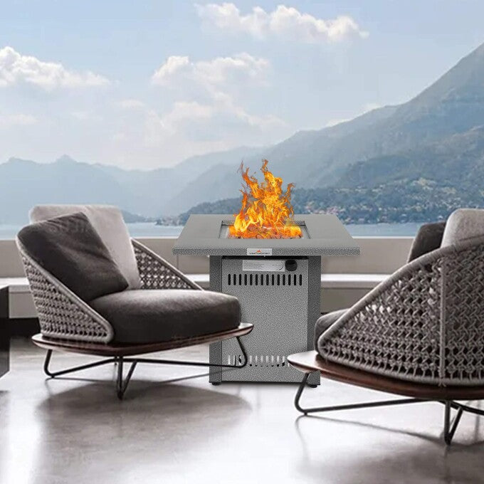 28 in. 50,000BTU Metal Fire Pit Propane Gas Fire Pit Table Rectangular Tabletop