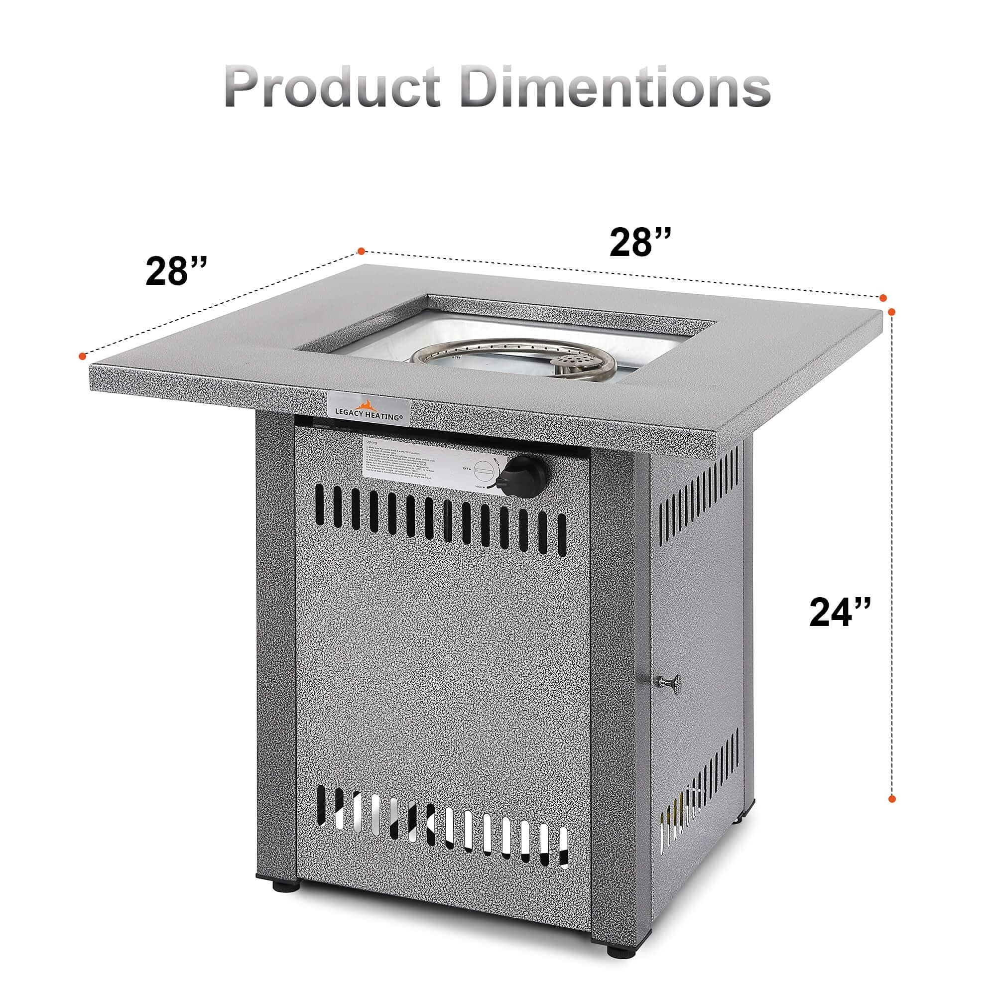 28 in. 50,000BTU Metal Fire Pit Propane Gas Fire Pit Table Rectangular Tabletop