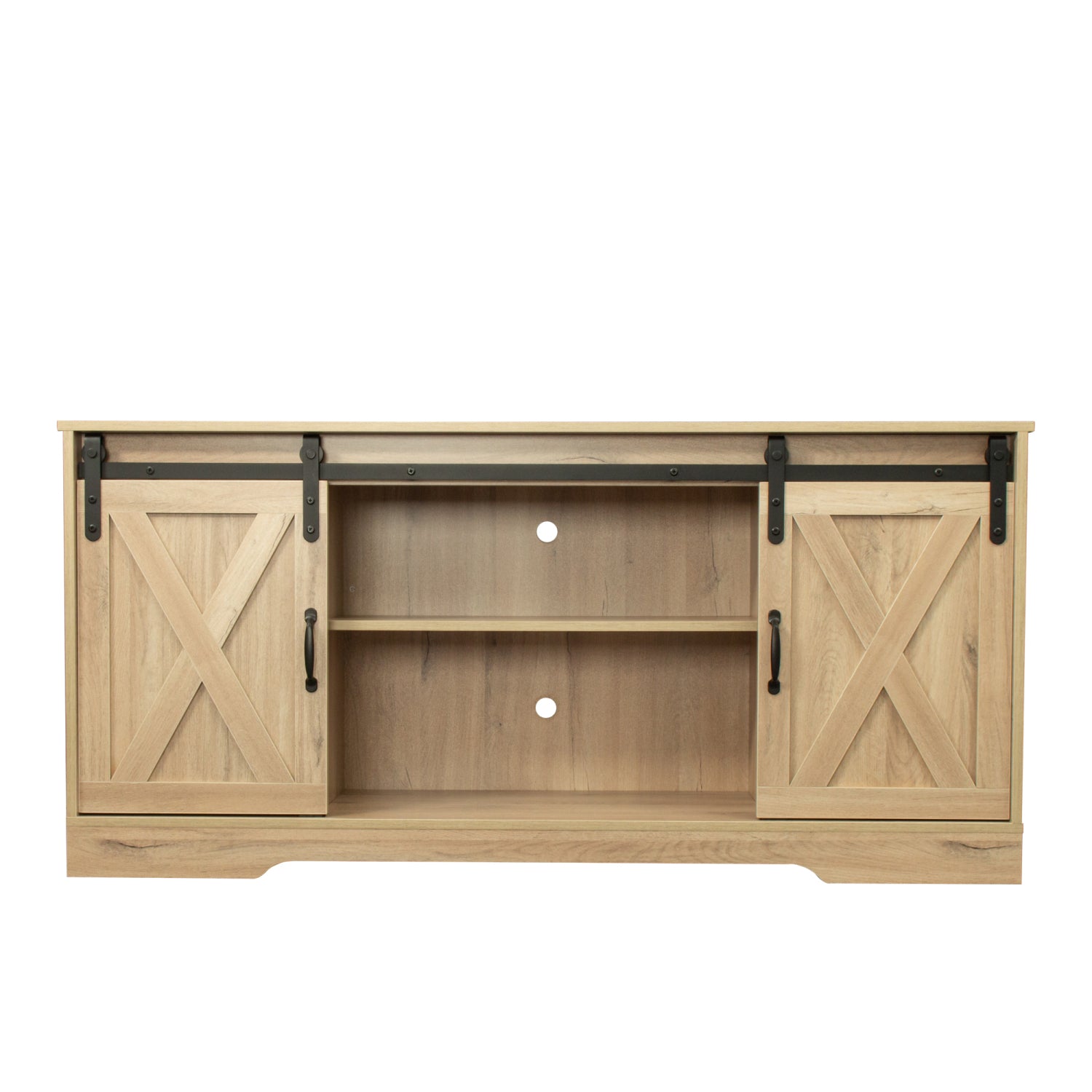 SUGIFT TV Stand Sliding Barn Door Modern&Farmhouse Wood Entertainment Center, Storage Cabinet Table Living Room with Adjustable Shelves for TVs Up to 65", Rustic Oak
