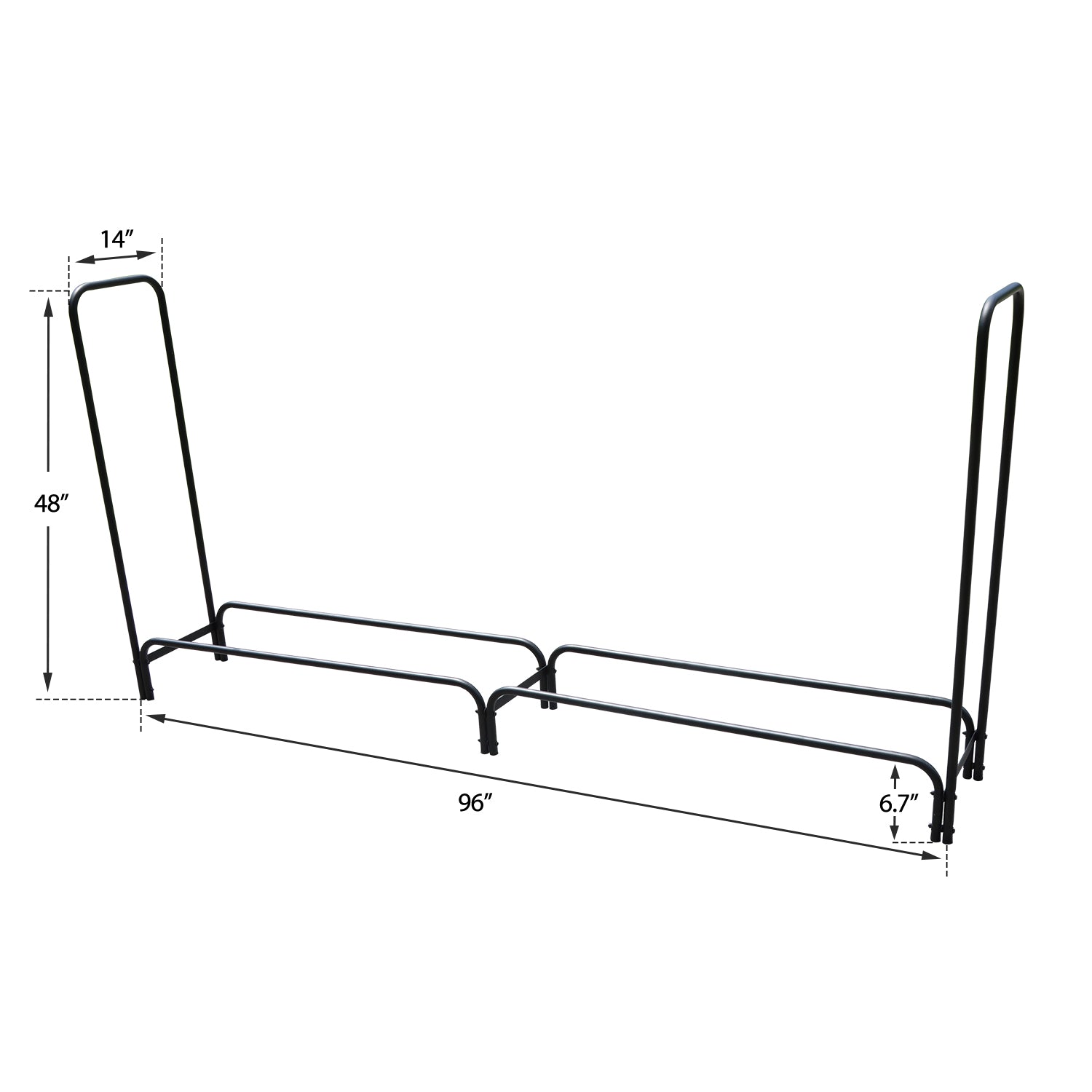 96 in. D x 14 in. H x 48 in. W Firewood Rack with Black Powder-Coated Finish