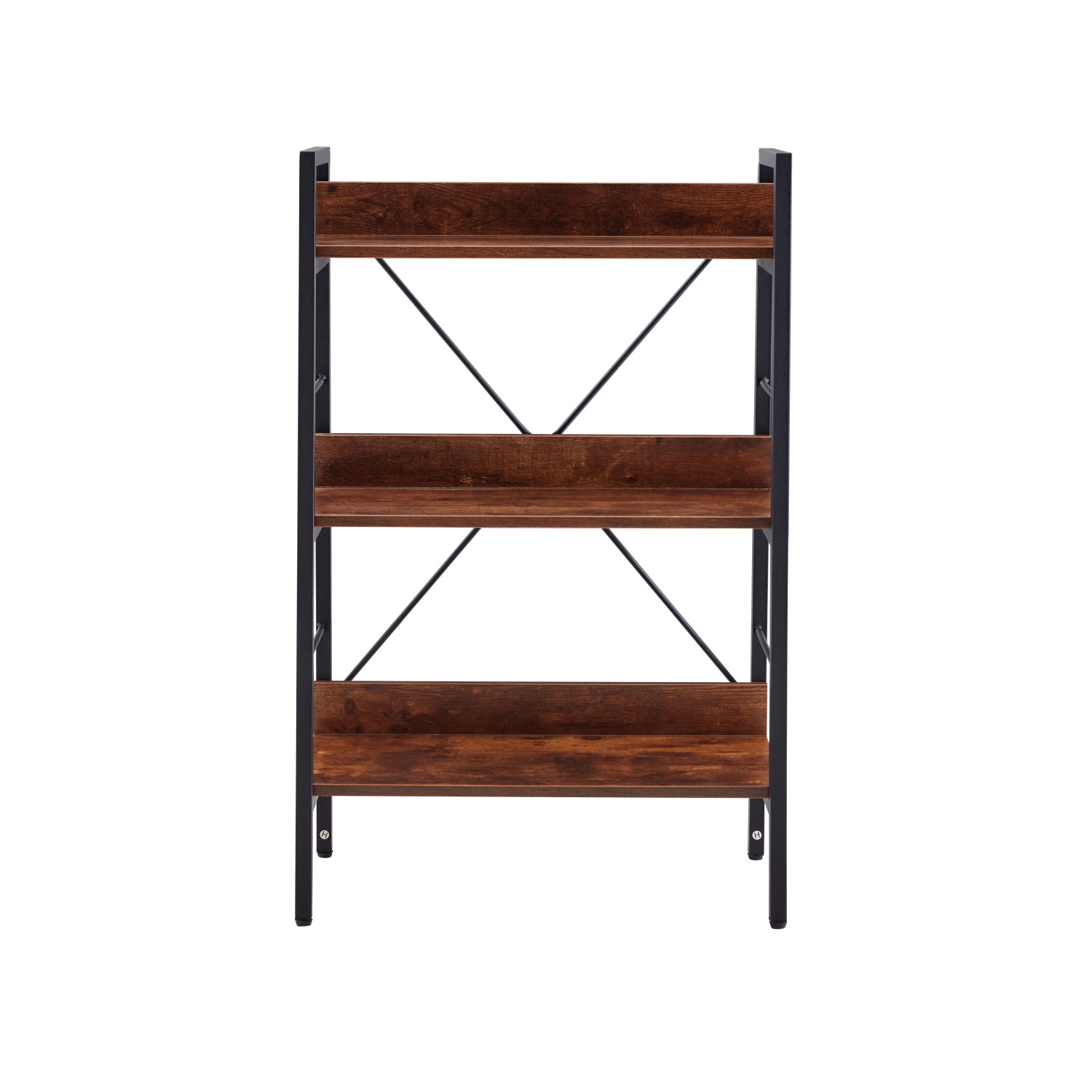 SUGIFT 3 Tier H Ladder Bookcase Industrial Style Bookshelf Bookshelves with Metal Frames Storage Display Rack Book Shelves and Bookcases for Living Room Office, Brown