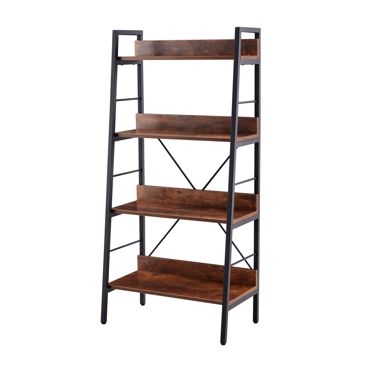 SUGIFT 4 Tier H Ladder Bookcase Industrial Style Bookshelf Bookshelves with Metal Frames Storage Display Rack Book Shelves and Bookcases for Living Room Office, Brown