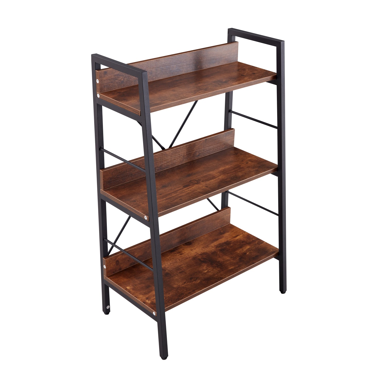 SUGIFT 3 Tier H Ladder Bookcase Industrial Style Bookshelf Bookshelves with Metal Frames Storage Display Rack Book Shelves and Bookcases for Living Room Office, Brown