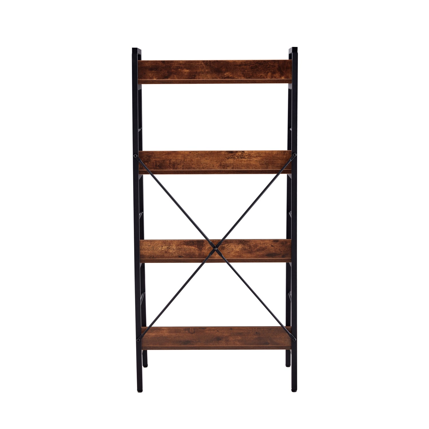 SUGIFT 4 Tier H Ladder Bookcase Industrial Style Bookshelf Bookshelves with Metal Frames Storage Display Rack Book Shelves and Bookcases for Living Room Office, Brown