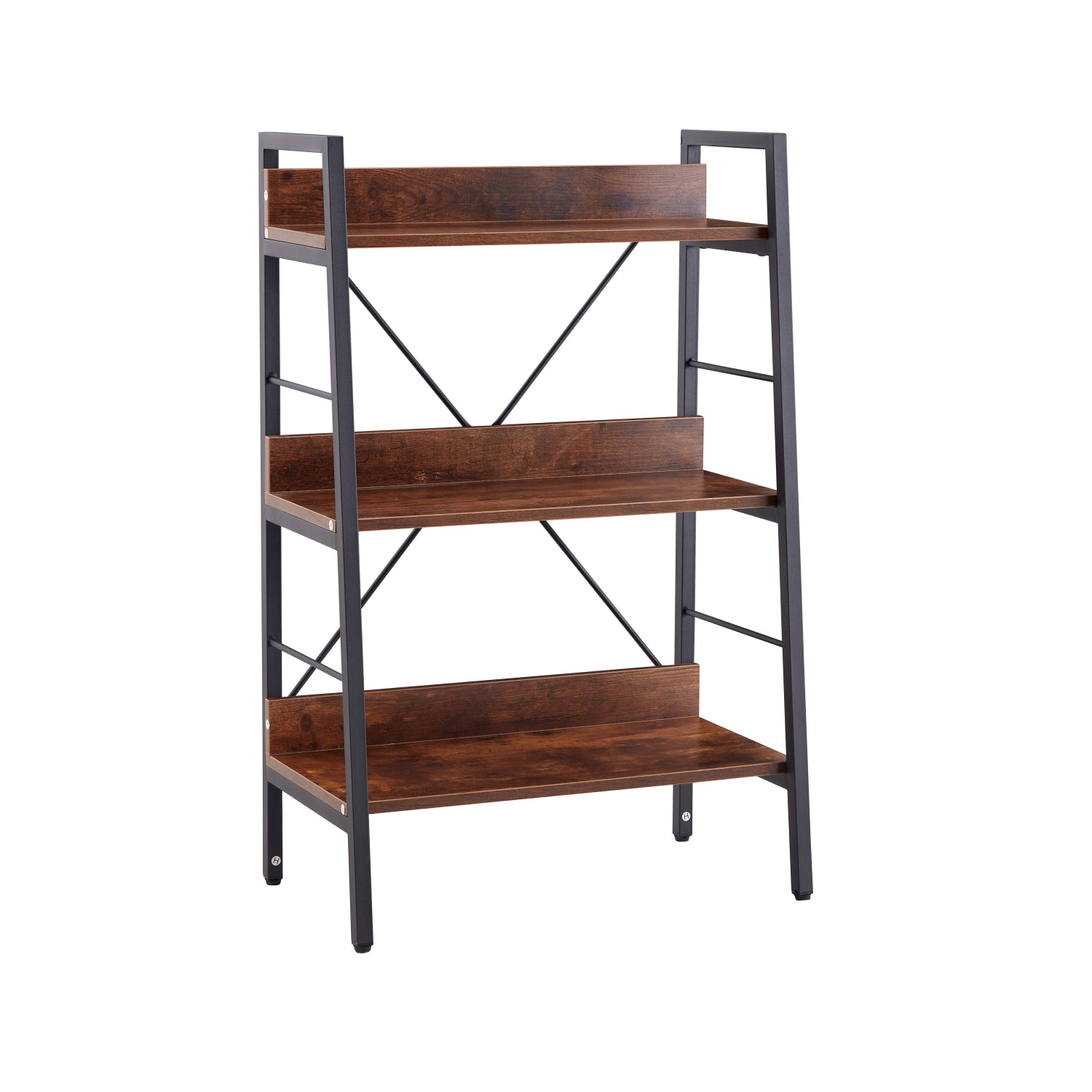 SUGIFT 3 Tier H Ladder Bookcase Industrial Style Bookshelf Bookshelves with Metal Frames Storage Display Rack Book Shelves and Bookcases for Living Room Office, Brown