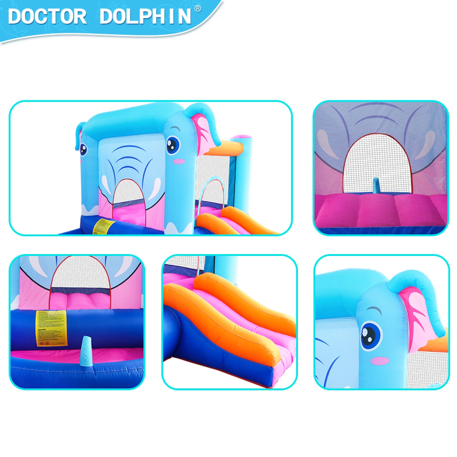 SUGIFT Elephant Inflatable Castle Pool,Bounce House Slide and Jumping with 350W Blower