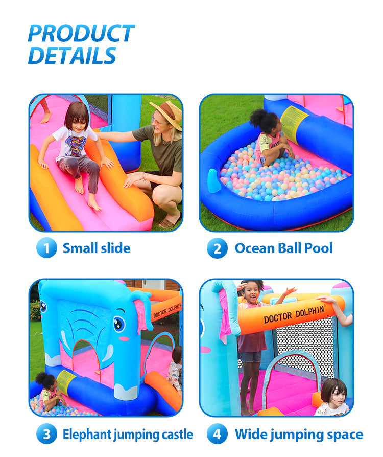 SUGIFT Elephant Inflatable Castle Pool,Bounce House Slide and Jumping with 350W Blower