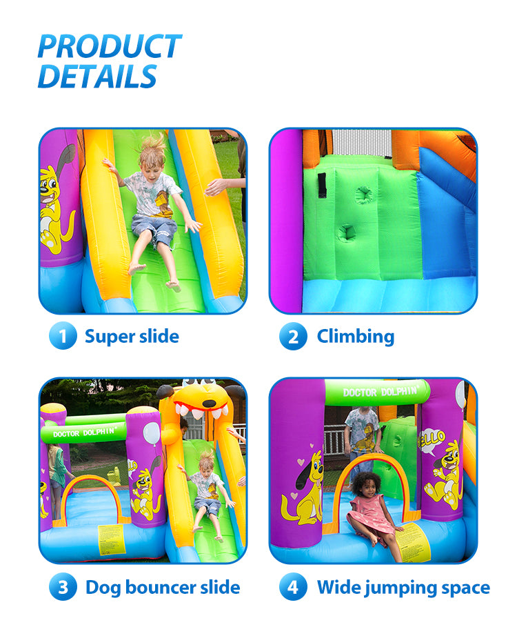 SUGIFT Green Dog Inflatable Castle with Bounce House Slide and Jumping 450W Blower