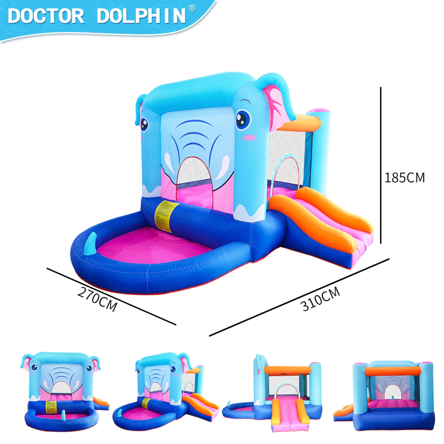 SUGIFT Elephant Inflatable Castle Pool,Bounce House Slide and Jumping with 350W Blower