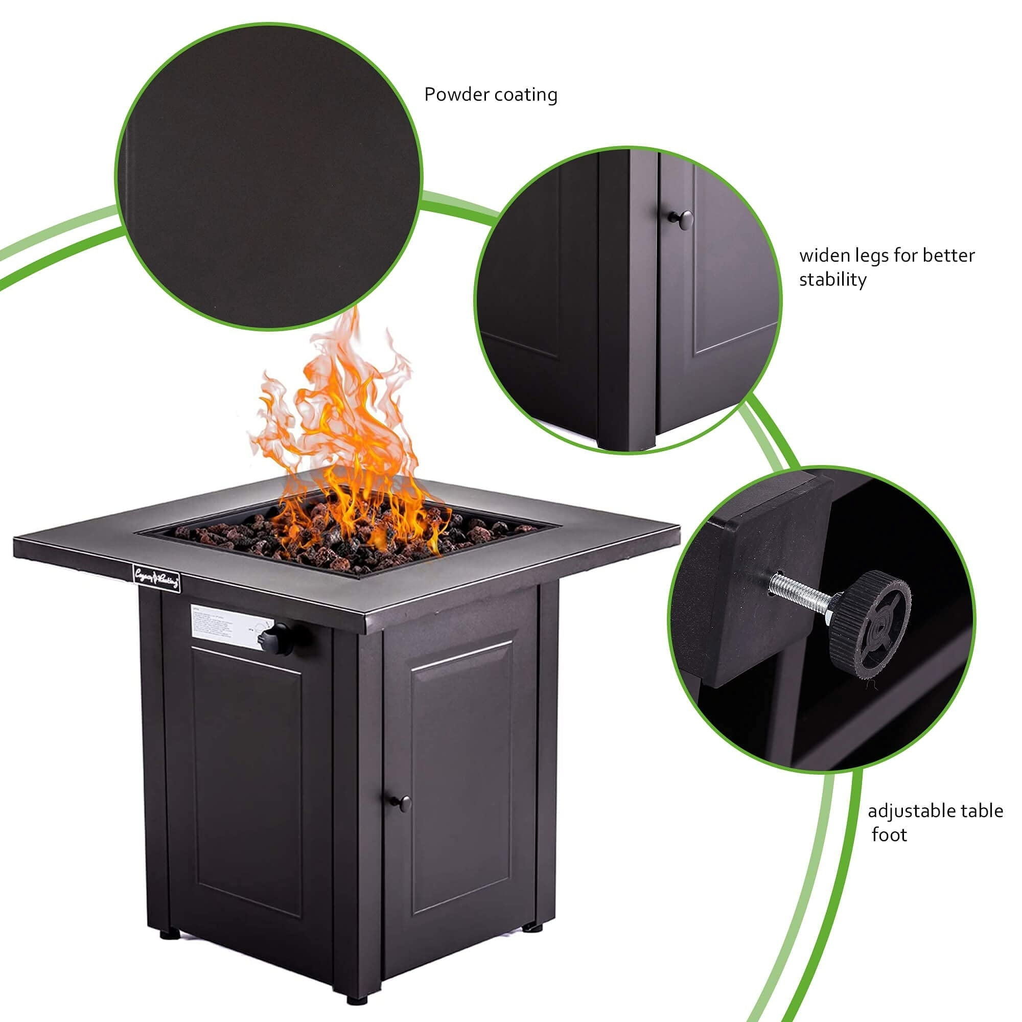 28 in. W Brown Weather Resistant Metal Outdoor Fire Pit Table with 50000 BTU Burner