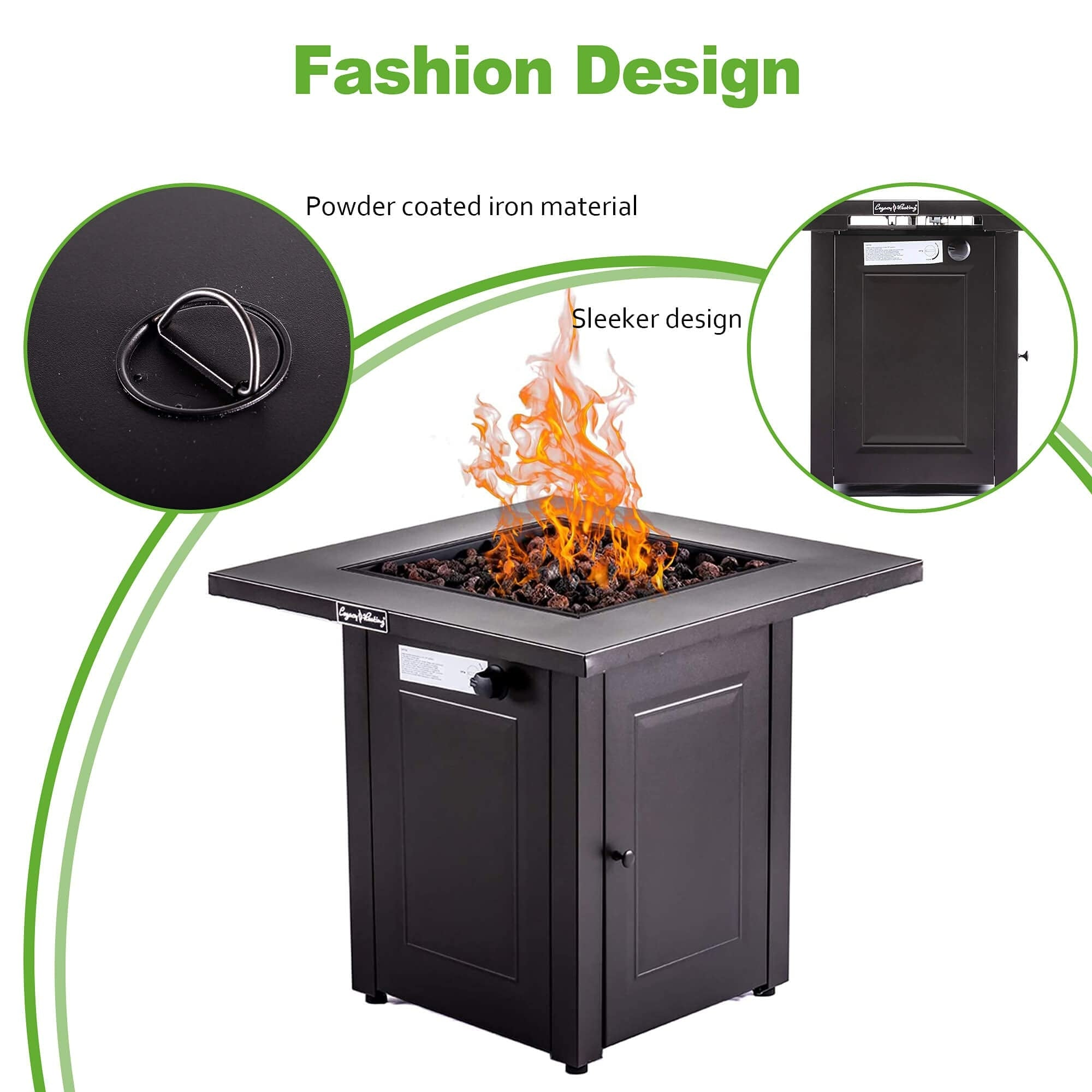 28 in. W Brown Weather Resistant Metal Outdoor Fire Pit Table with 50000 BTU Burner