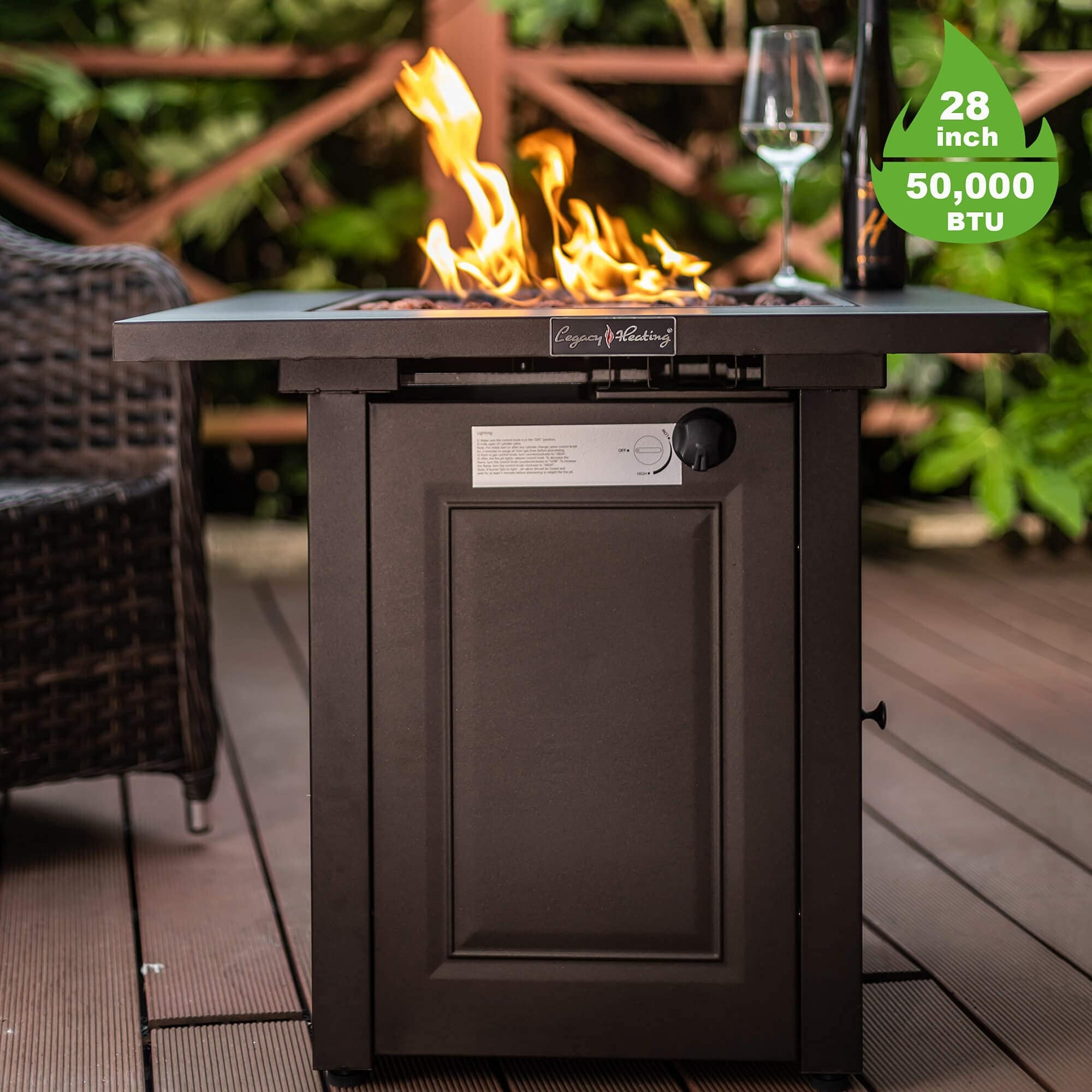 28 in. W Brown Weather Resistant Metal Outdoor Fire Pit Table with 50000 BTU Burner